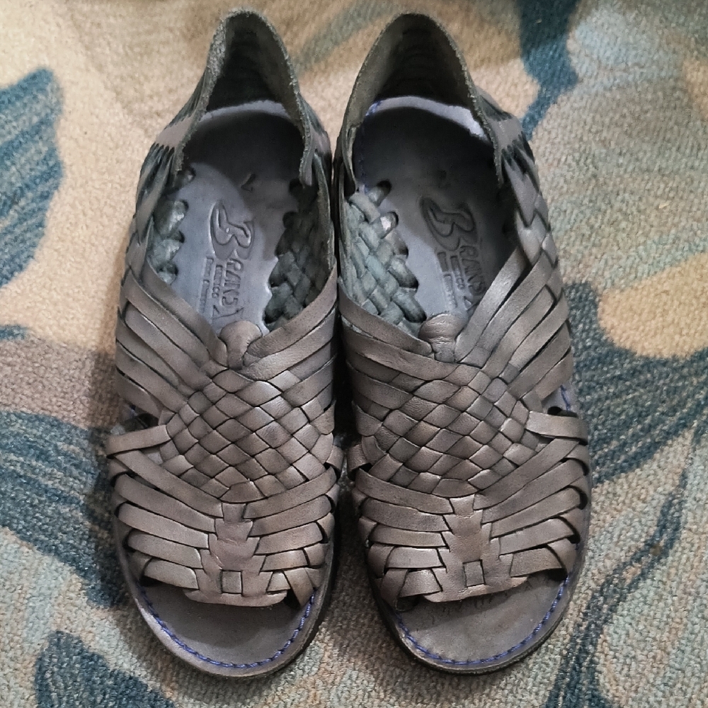 Brank X Braided Leather Sandals - Blue/Gray, New Without Tags